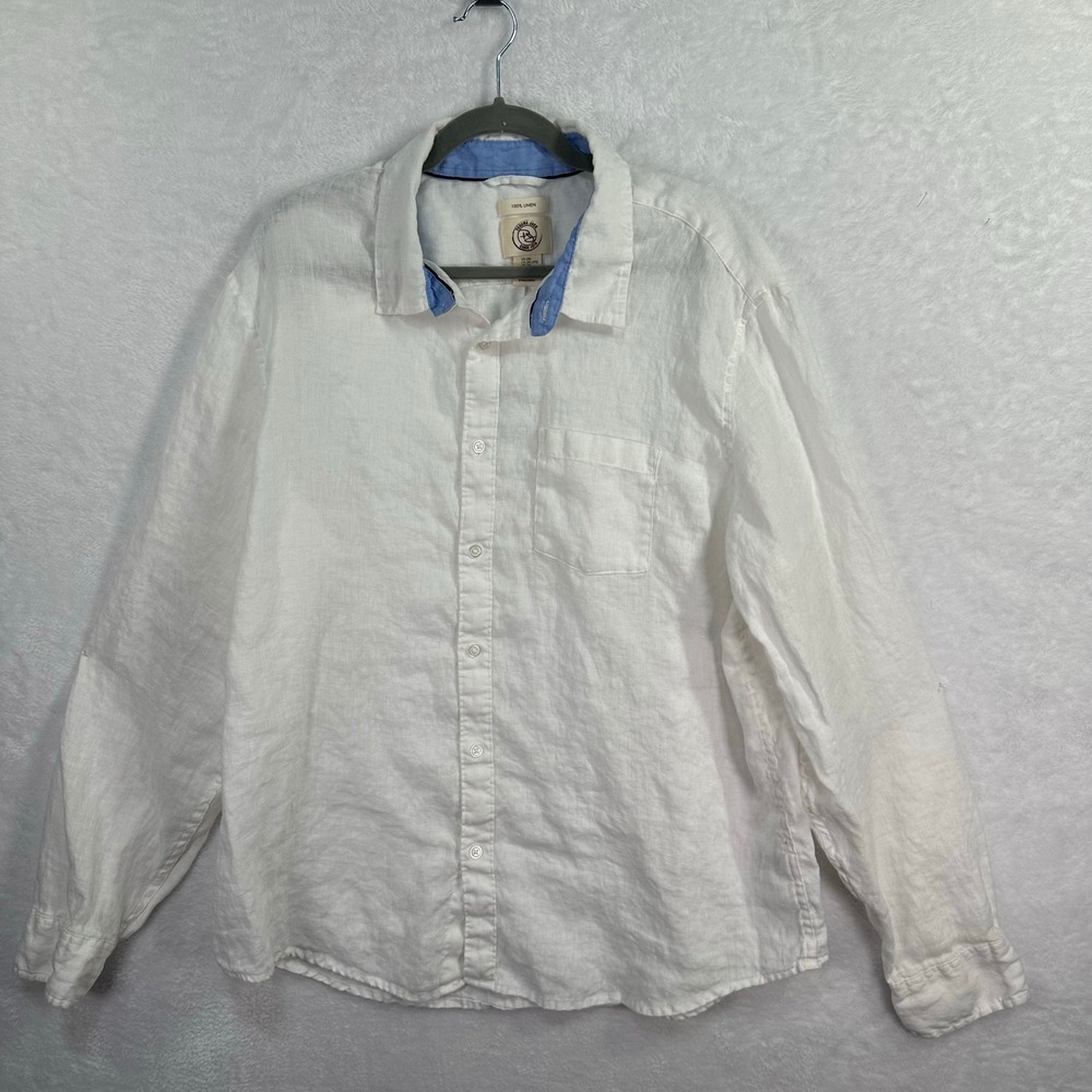 Panama Jack Button Up Shirt Mens 2XL White 100% Linen Long Sleeve Solid
